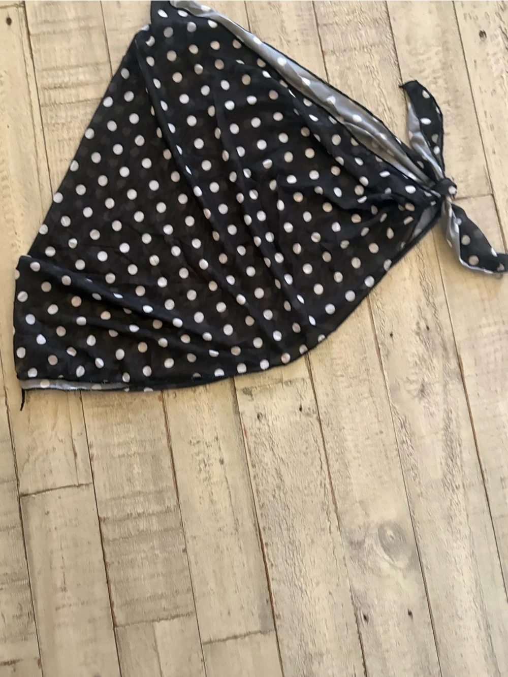 Girls Black Polka Dot Triangle Bikini Set with Side Tie Skirt